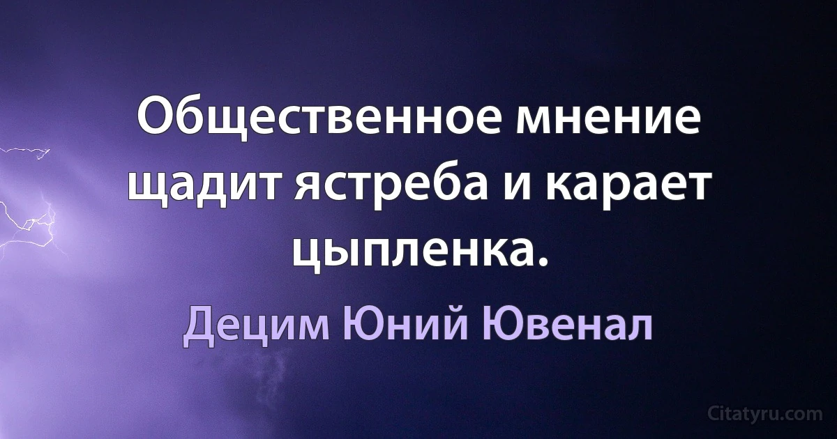 Общественное мнение щадит ястреба и карает цыпленка. (Децим Юний Ювенал)