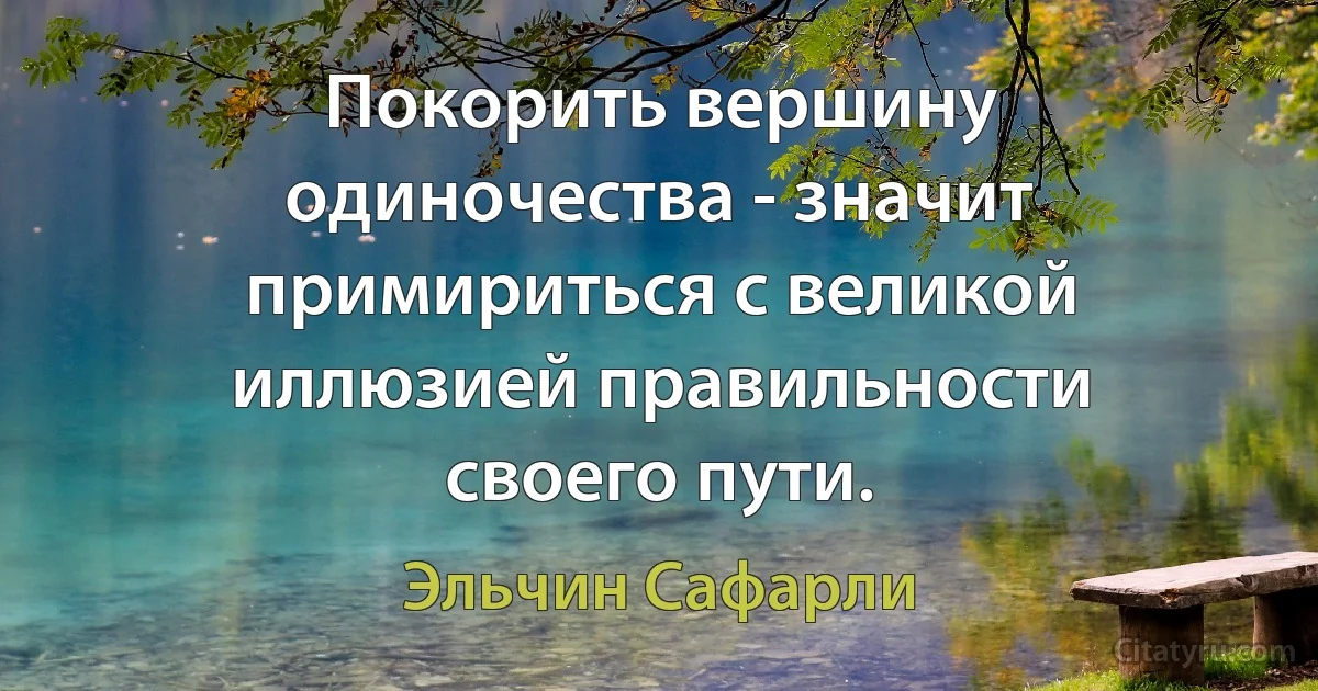 Покорить вершину одиночества - значит примириться с великой иллюзией правильности своего пути. (Эльчин Сафарли)