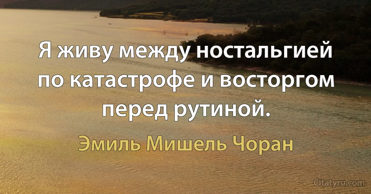 Я живу между ностальгией по катастрофе и восторгом перед рутиной. (Эмиль Мишель Чоран)