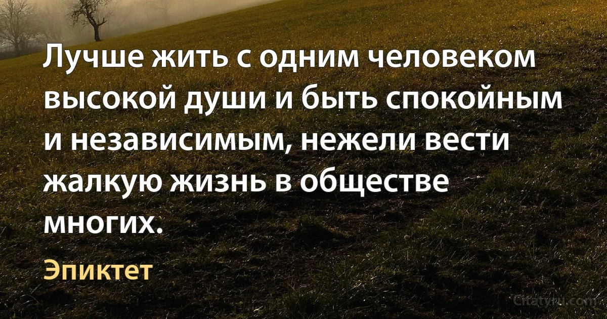 Лучше жить с одним человеком высокой души и быть спокойным и независимым, нежели вести жалкую жизнь в обществе многих. (Эпиктет)