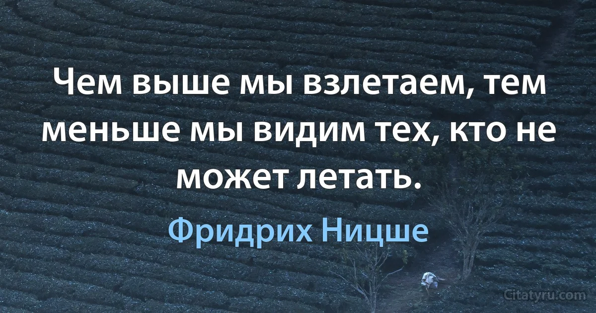 Чем выше мы взлетаем, тем меньше мы видим тех, кто не может летать. (Фридрих Ницше)