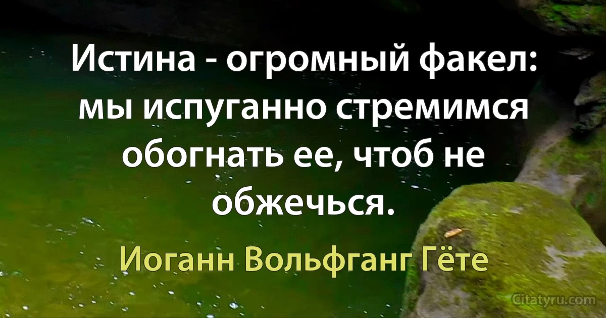 Истина - огромный факел: мы испуганно стремимся обогнать ее, чтоб не обжечься. (Иоганн Вольфганг Гёте)