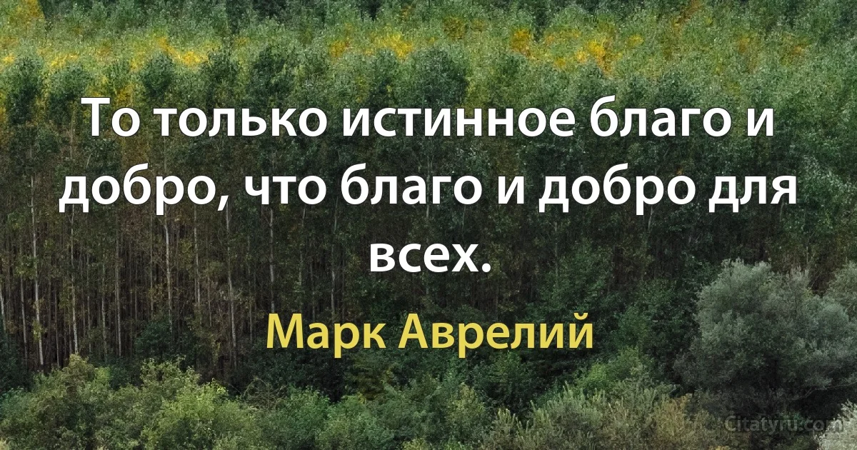 То только истинное благо и добро, что благо и добро для всех. (Марк Аврелий)