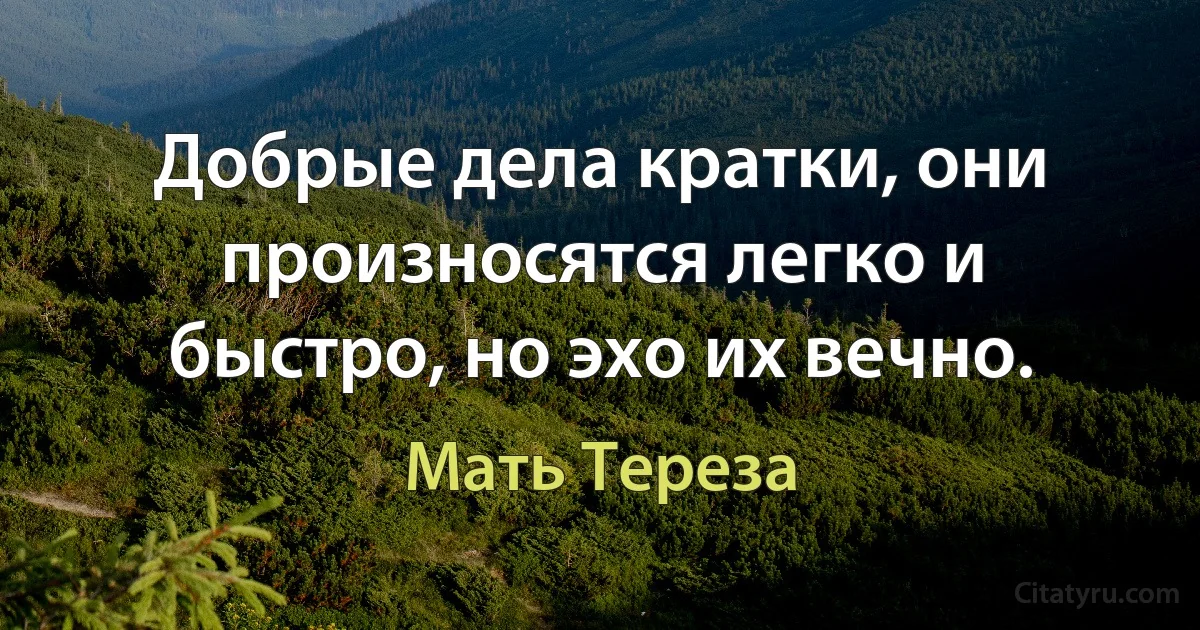 Добрые дела кратки, они произносятся легко и быстро, но эхо их вечно. (Мать Тереза)