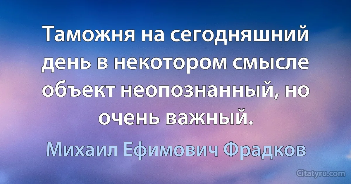 Таможня на сегодняшний день в некотором смысле объект неопознанный, но очень важный. (Михаил Ефимович Фрадков)