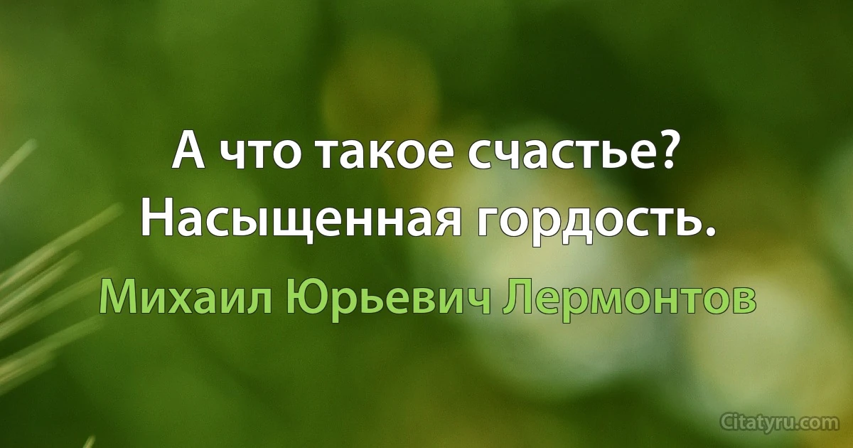 А что такое счастье? Насыщенная гордость. (Михаил Юрьевич Лермонтов)