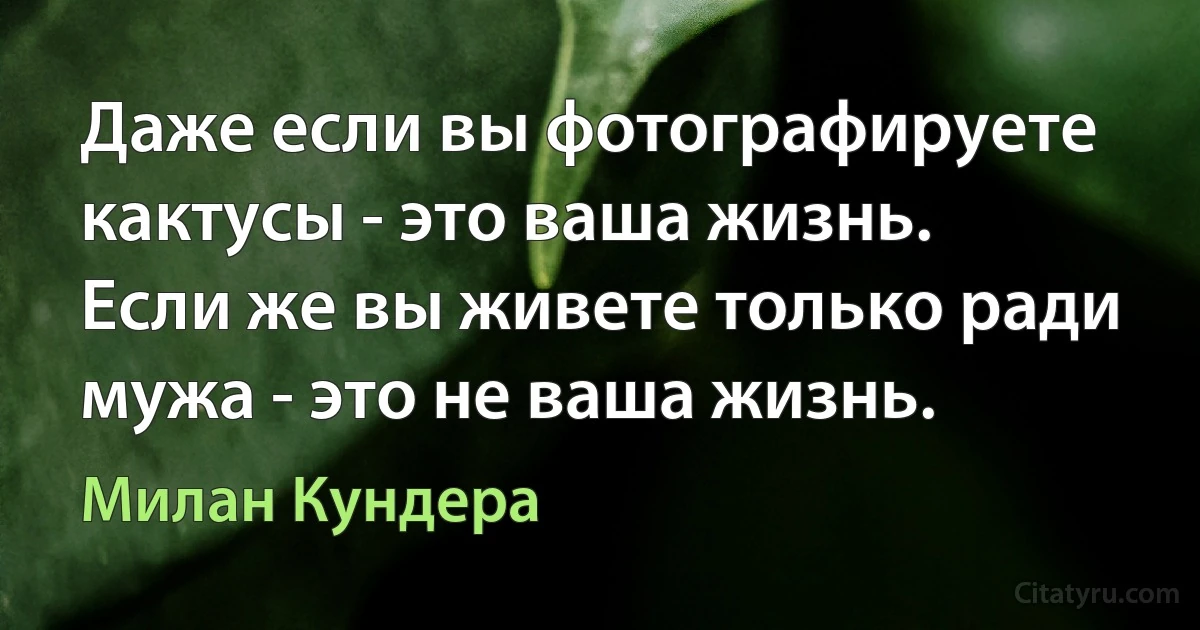 Даже если вы фотографируете кактусы - это ваша жизнь. Если же вы живете только ради мужа - это не ваша жизнь. (Милан Кундера)