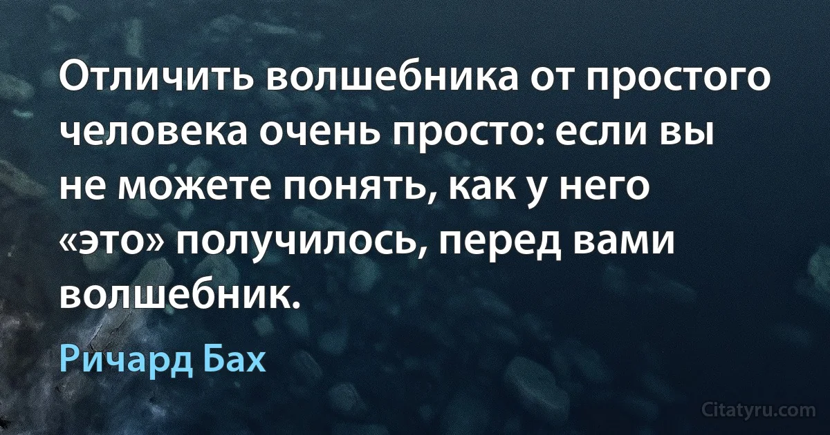 Отличить волшебника от простого человека очень просто: если вы не можете понять, как у него «это» получилось, перед вами волшебник. (Ричард Бах)