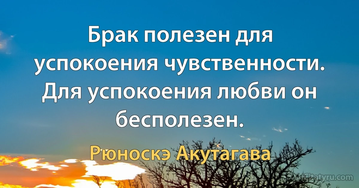 Брак полезен для успокоения чувственности. Для успокоения любви он бесполезен. (Рюноскэ Акутагава)