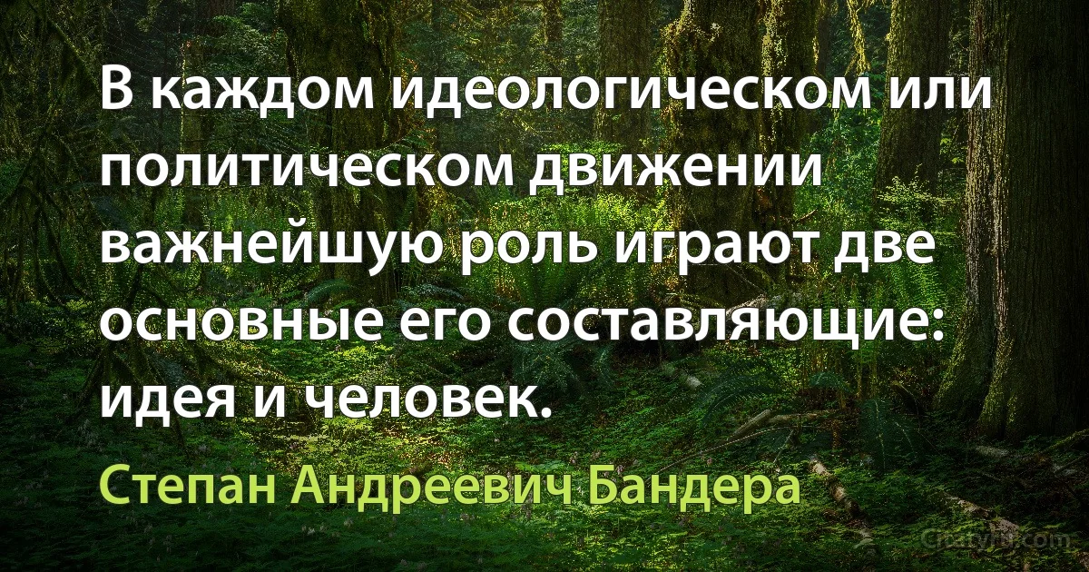 В каждом идеологическом или политическом движении важнейшую роль играют две основные его составляющие: идея и человек. (Степан Андреевич Бандера)