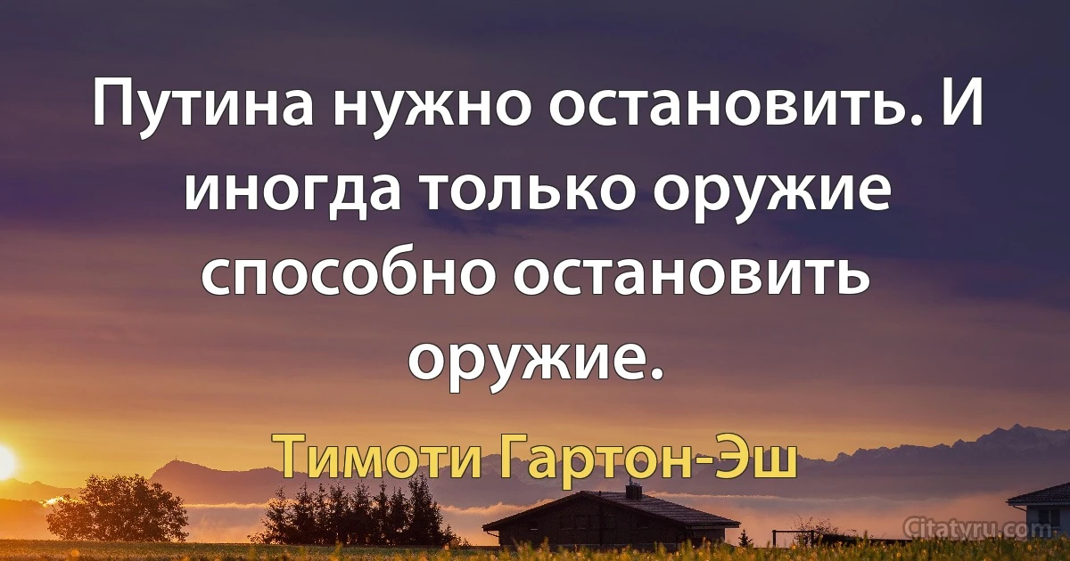 Путина нужно остановить. И иногда только оружие способно остановить оружие. (Тимоти Гартон-Эш)