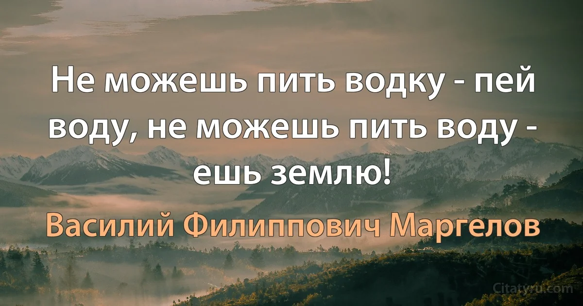 Не можешь пить водку - пей воду, не можешь пить воду - ешь землю! (Василий Филиппович Маргелов)