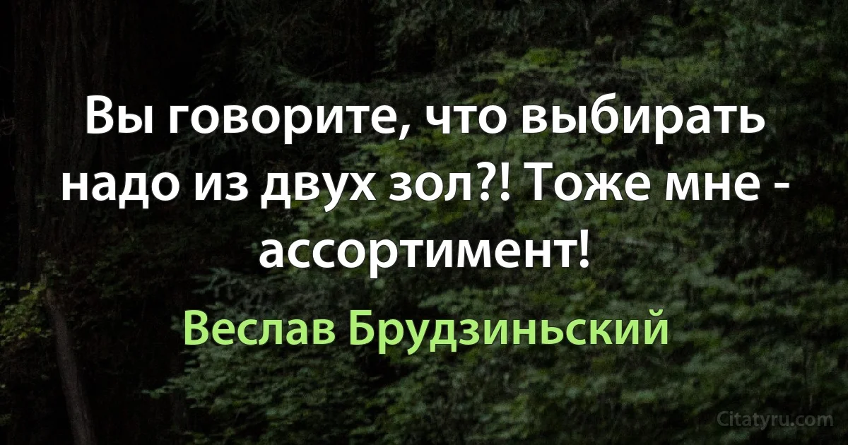 Вы говорите, что выбирать надо из двух зол?! Тоже мне - ассортимент! (Веслав Брудзиньский)