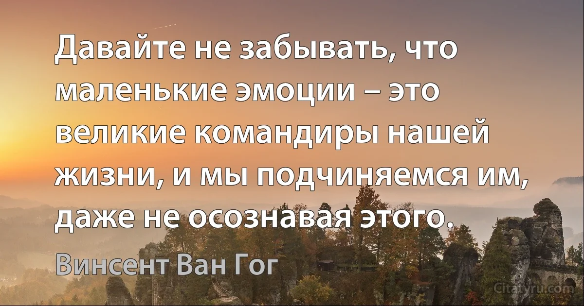 Давайте не забывать, что маленькие эмоции – это великие командиры нашей жизни, и мы подчиняемся им, даже не осознавая этого. (Винсент Ван Гог)