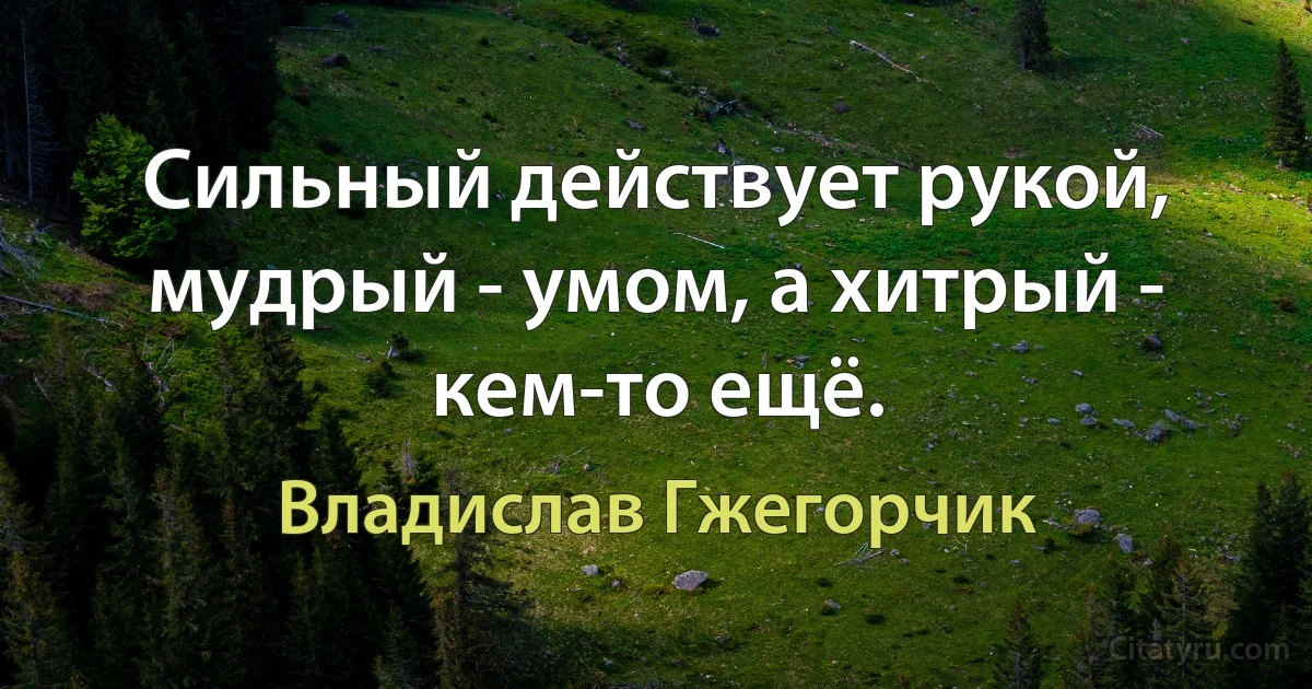 Сильный действует рукой, мудрый - умом, а хитрый - кем-то ещё. (Владислав Гжегорчик)