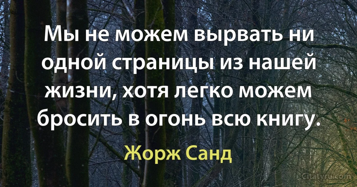 Мы не можем вырвать ни одной страницы из нашей жизни, хотя легко можем бросить в огонь всю книгу. (Жорж Санд)