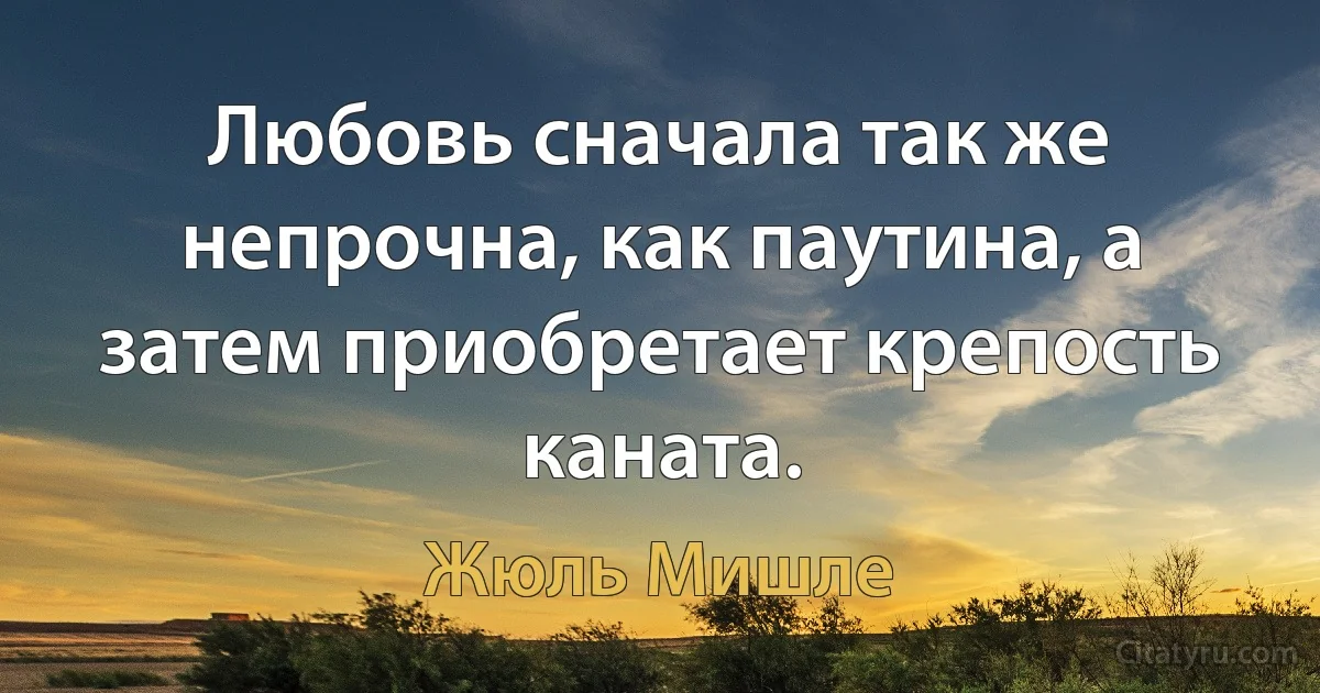 Любовь сначала так же непрочна, как паутина, а затем приобретает крепость каната. (Жюль Мишле)