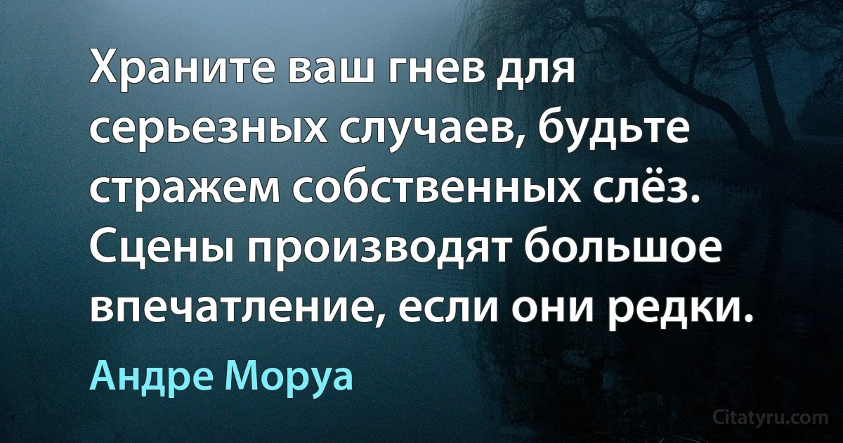 Храните ваш гнев для серьезных случаев, будьте стражем собственных слёз. Сцены производят большое впечатление, если они редки. (Андре Моруа)