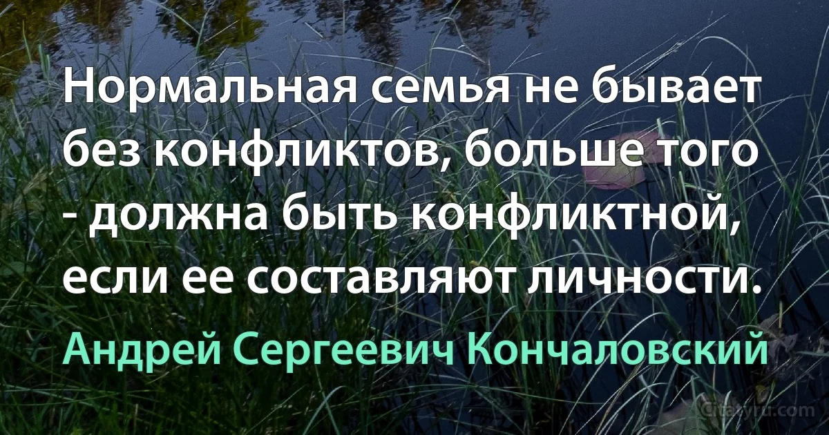 Нормальная семья не бывает без конфликтов, больше того - должна быть конфликтной, если ее составляют личности. (Андрей Сергеевич Кончаловский)