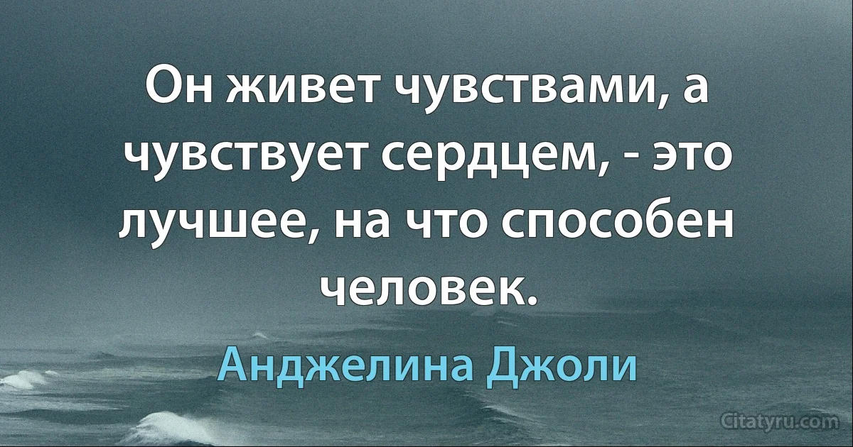 Он живет чувствами, а чувствует сердцем, - это лучшее, на что способен человек. (Анджелина Джоли)