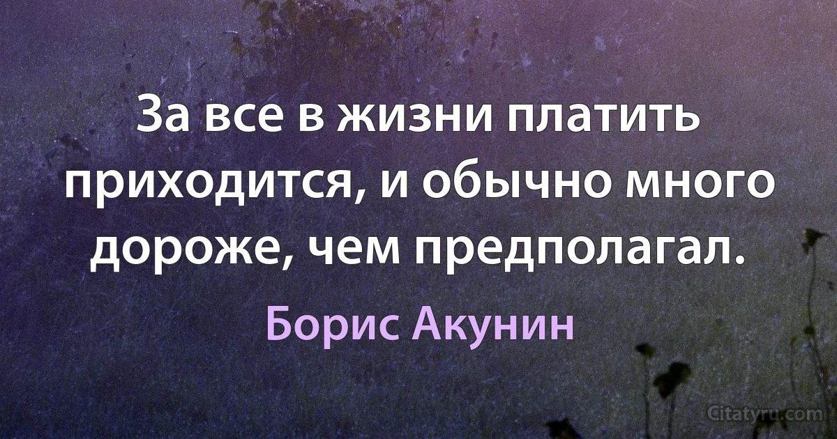 За все в жизни платить приходится, и обычно много дороже, чем предполагал. (Борис Акунин)