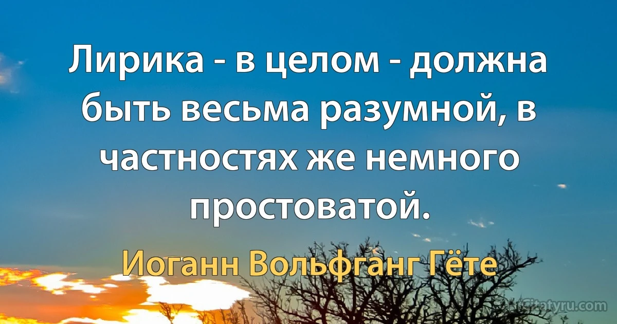 Лирика - в целом - должна быть весьма разумной, в частностях же немного простоватой. (Иоганн Вольфганг Гёте)