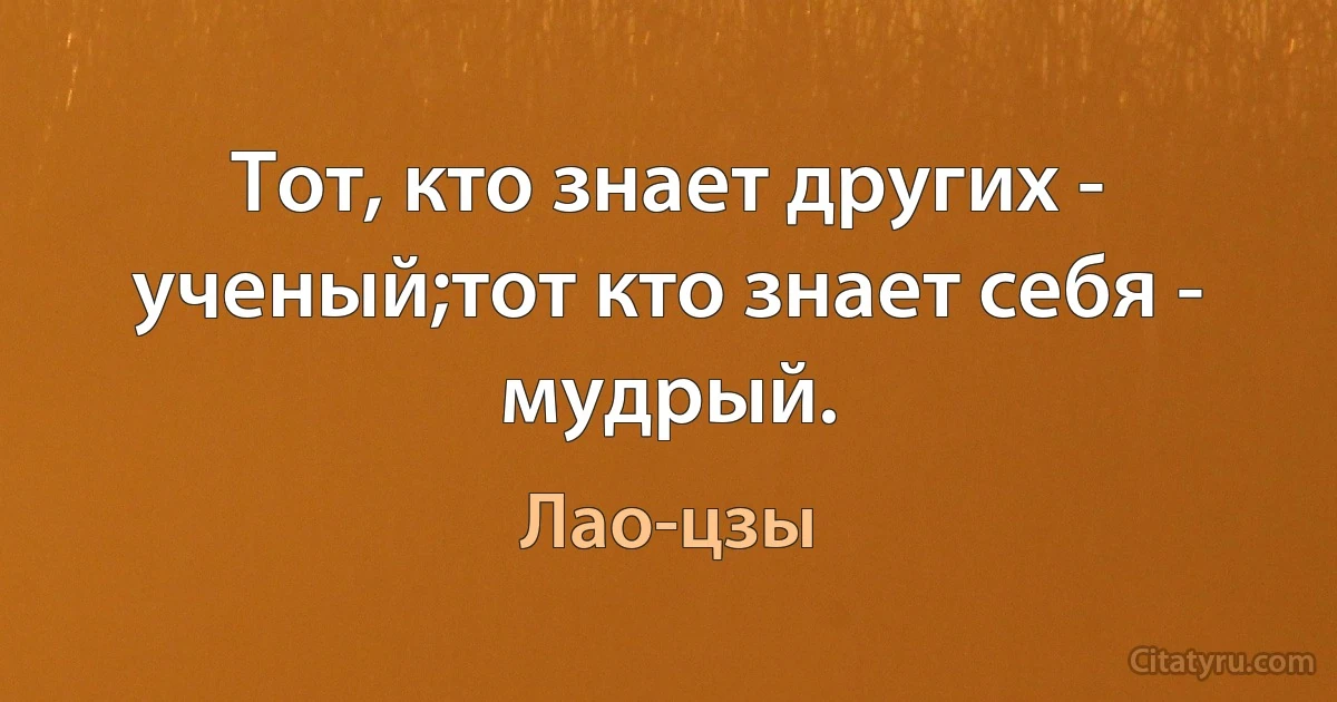 Тот, кто знает других - ученый;тот кто знает себя - мудрый. (Лао-цзы)