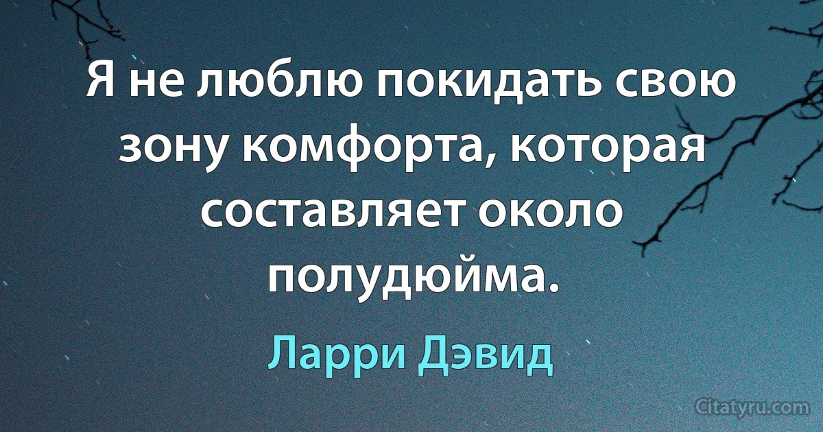 Я не люблю покидать свою зону комфорта, которая составляет около полудюйма. (Ларри Дэвид)