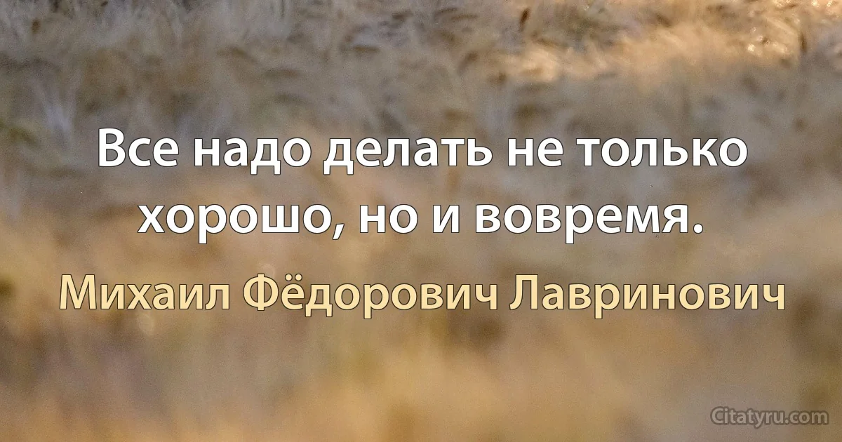 Все надо делать не только хорошо, но и вовремя. (Михаил Фёдорович Лавринович)