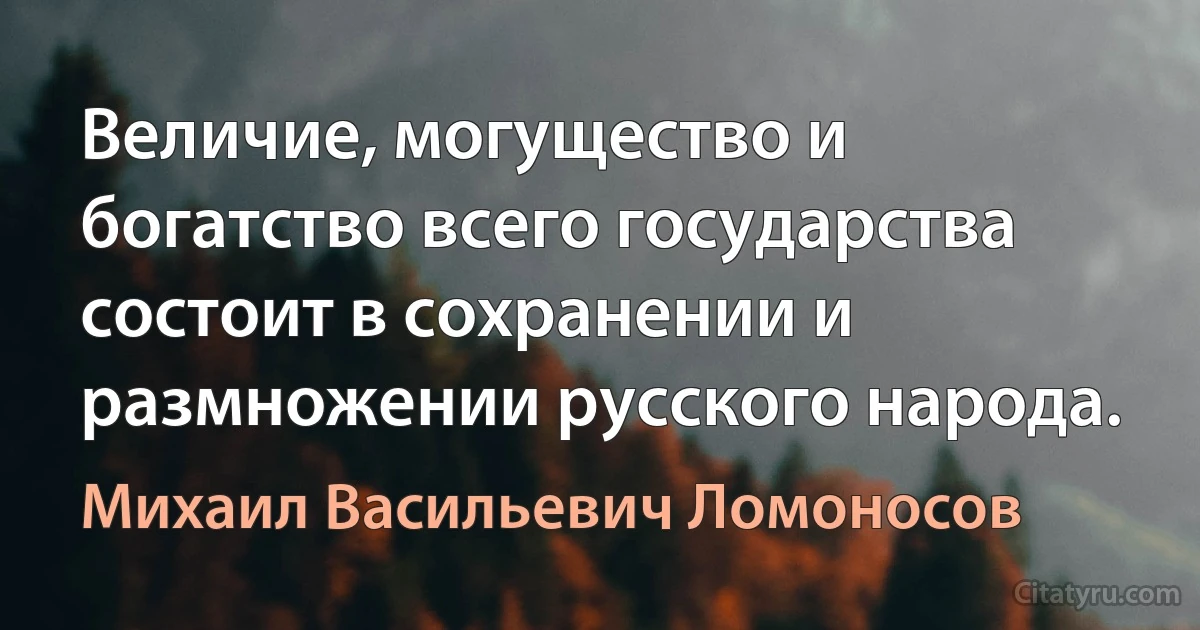 Величие, могущество и богатство всего государства состоит в сохранении и размножении русского народа. (Михаил Васильевич Ломоносов)