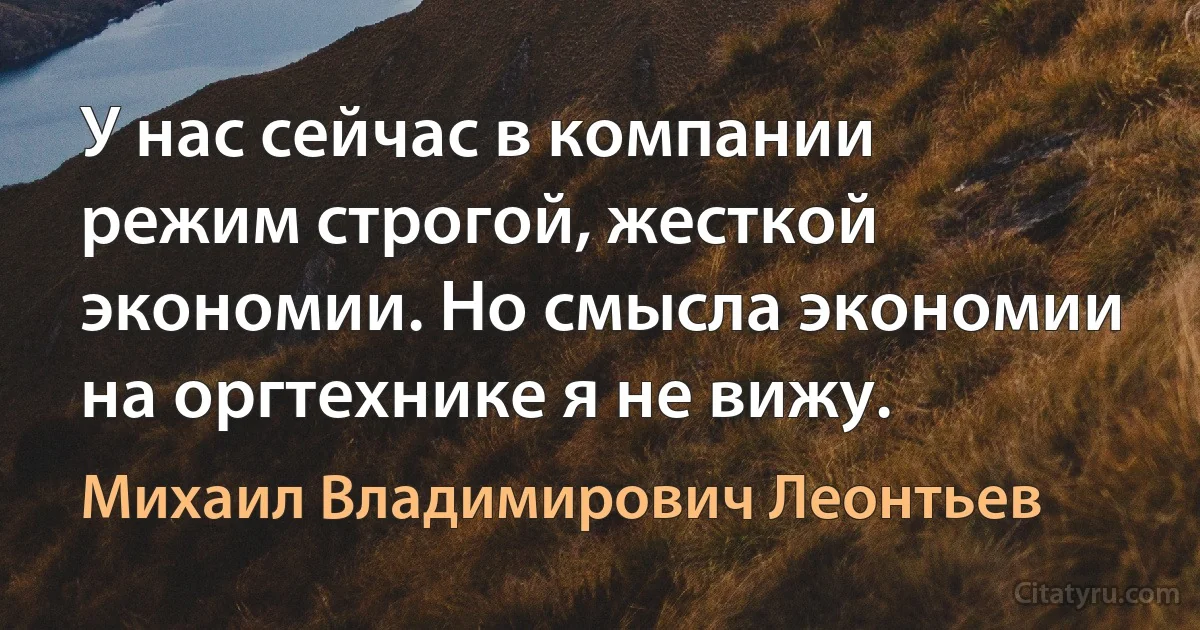 У нас сейчас в компании режим строгой, жесткой экономии. Но смысла экономии на оргтехнике я не вижу. (Михаил Владимирович Леонтьев)