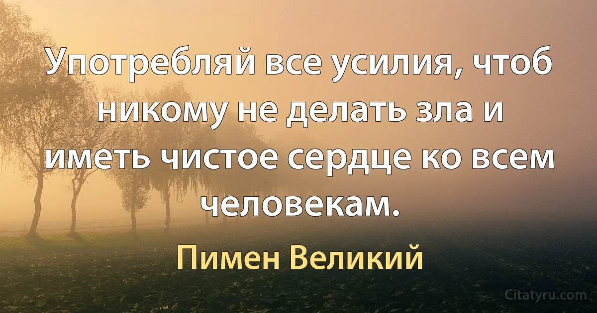 Употребляй все усилия, чтоб никому не делать зла и иметь чистое сердце ко всем человекам. (Пимен Великий)