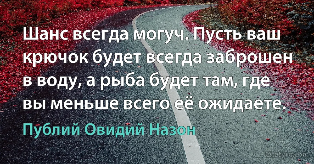 Шанс всегда могуч. Пусть ваш крючок будет всегда заброшен в воду, а рыба будет там, где вы меньше всего её ожидаете. (Публий Овидий Назон)