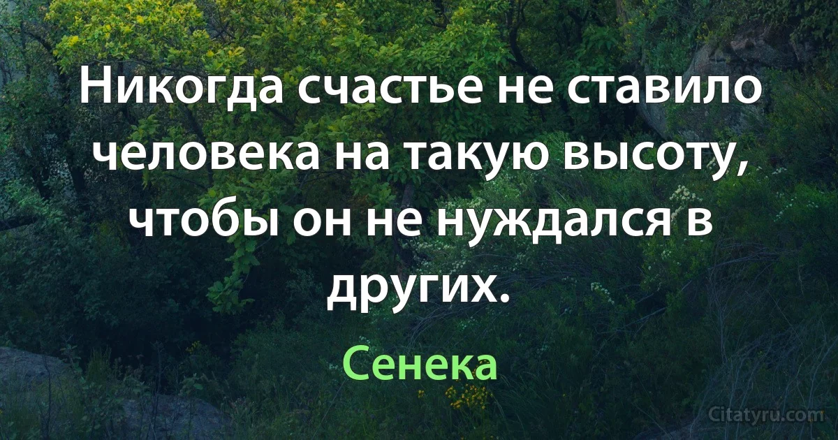 Никогда счастье не ставило человека на такую высоту, чтобы он не нуждался в других. (Сенека)