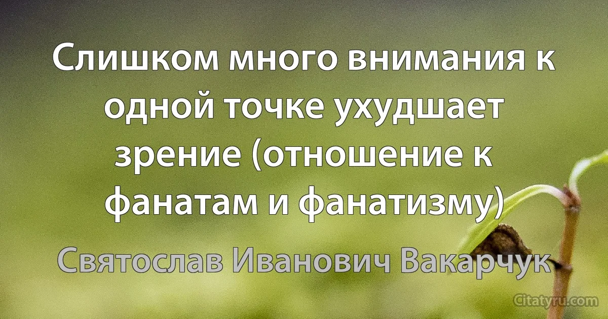 Слишком много внимания к одной точке ухудшает зрение (отношение к фанатам и фанатизму) (Святослав Иванович Вакарчук)