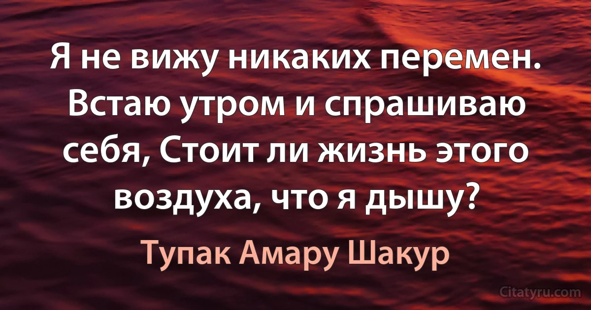 Я не вижу никаких перемен. Встаю утром и спрашиваю себя, Стоит ли жизнь этого воздуха, что я дышу? (Тупак Амару Шакур)