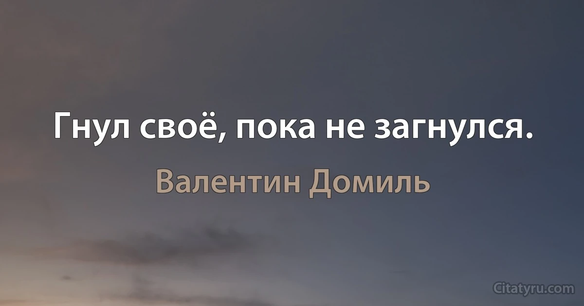 Гнул своё, пока не загнулся. (Валентин Домиль)