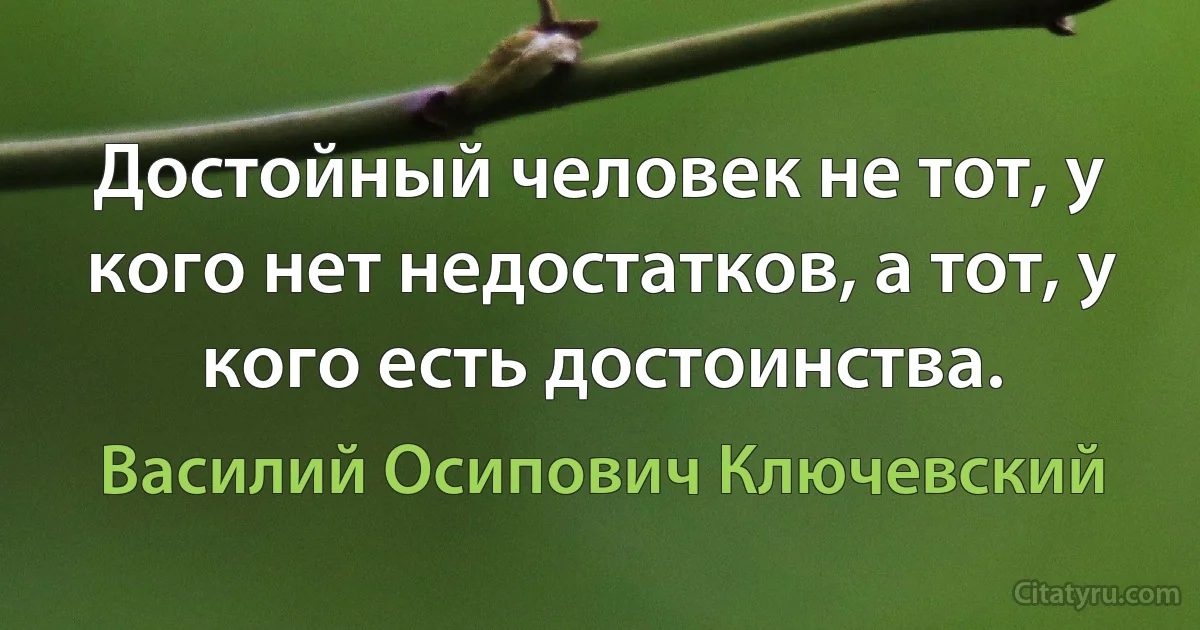 Достойный человек не тот, у кого нет недостатков, а тот, у кого есть достоинства. (Василий Осипович Ключевский)