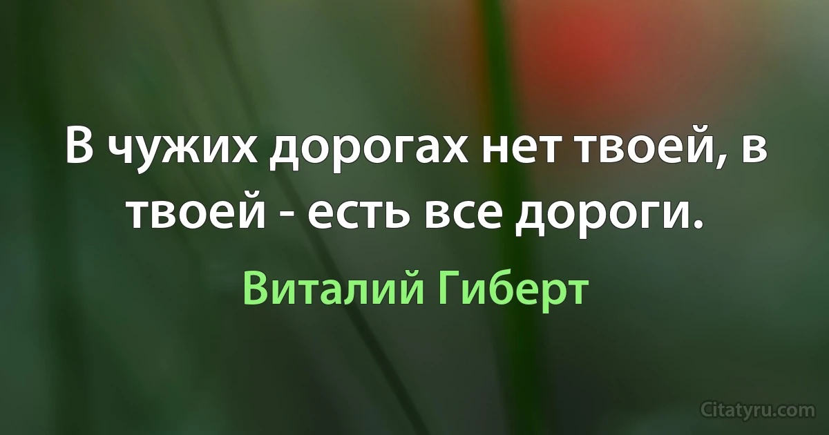 В чужих дорогах нет твоей, в твоей - есть все дороги. (Виталий Гиберт)