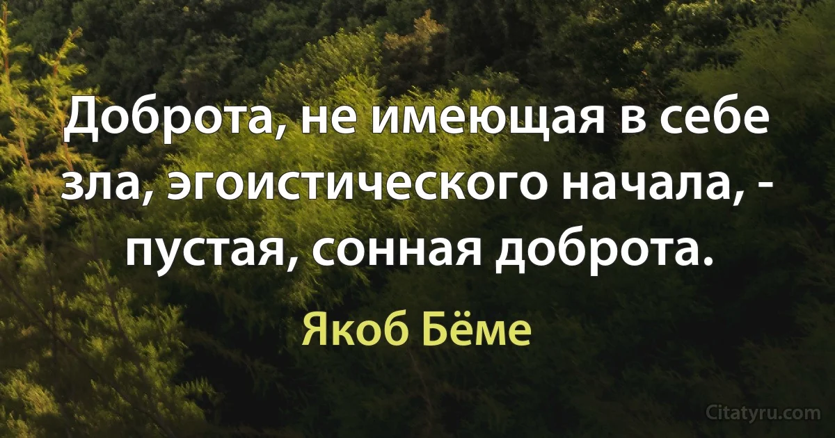 Доброта, не имеющая в себе зла, эгоистического начала, - пустая, сонная доброта. (Якоб Бёме)