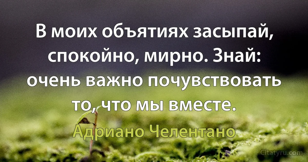 В моих объятиях засыпай, спокойно, мирно. Знай: очень важно почувствовать то, что мы вместе. (Адриано Челентано)