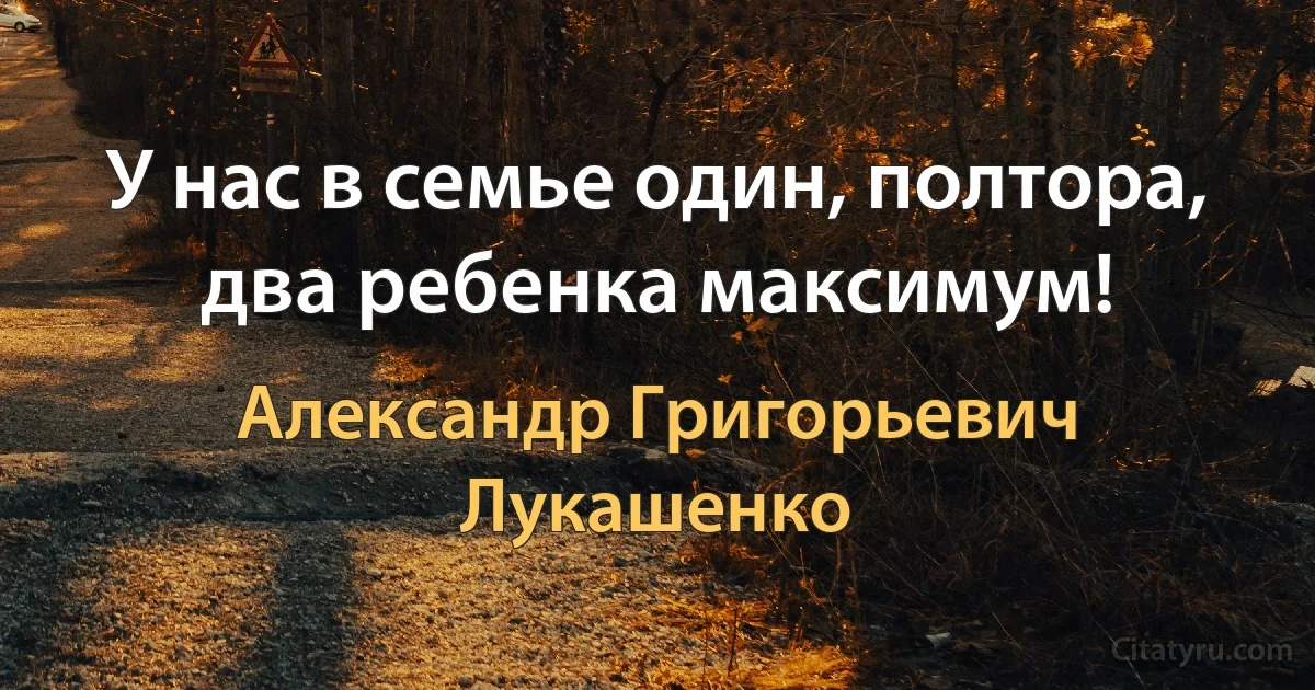 У нас в семье один, полтора, два ребенка максимум! (Александр Григорьевич Лукашенко)