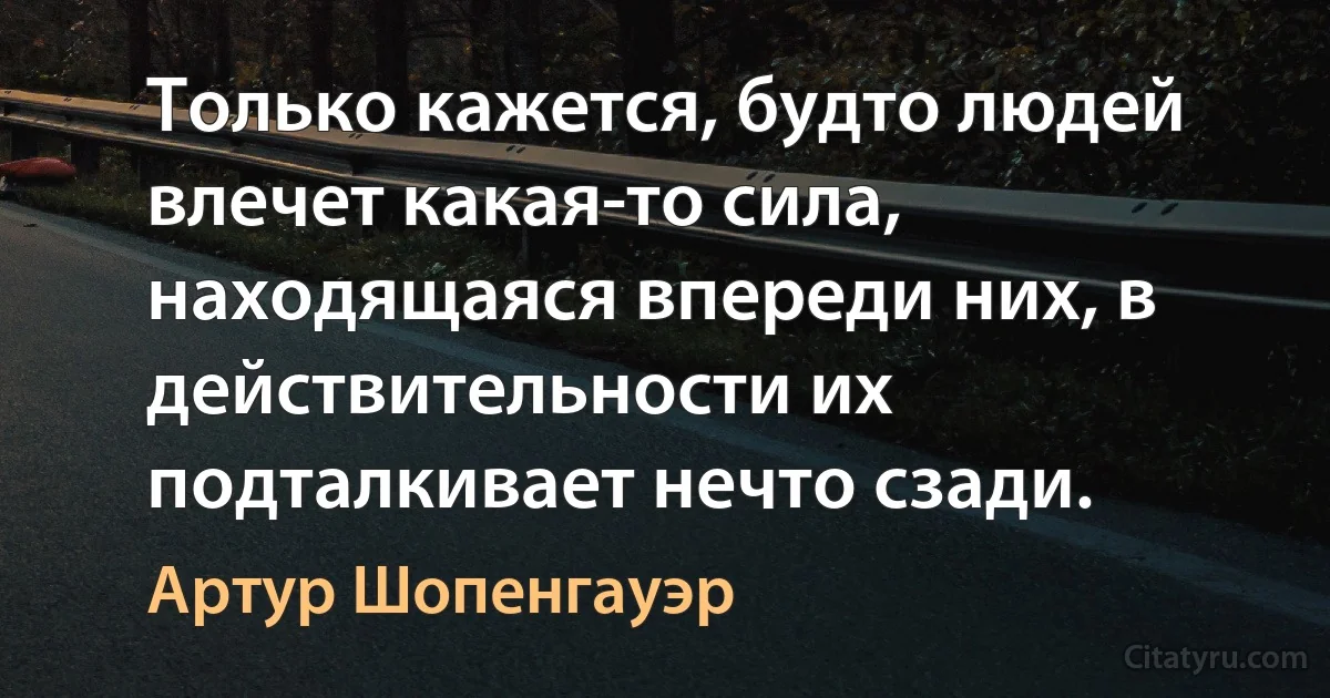 Только кажется, будто людей влечет какая-то сила, находящаяся впереди них, в действительности их подталкивает нечто сзади. (Артур Шопенгауэр)