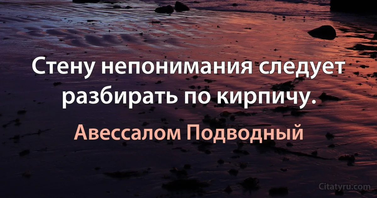 Стену непонимания следует разбирать по кирпичу. (Авессалом Подводный)