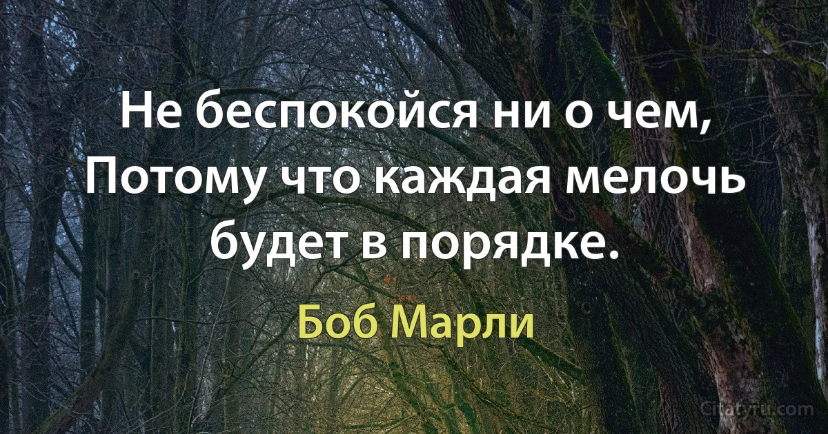 Не беспокойся ни о чем,
Потому что каждая мелочь будет в порядке. (Боб Марли)