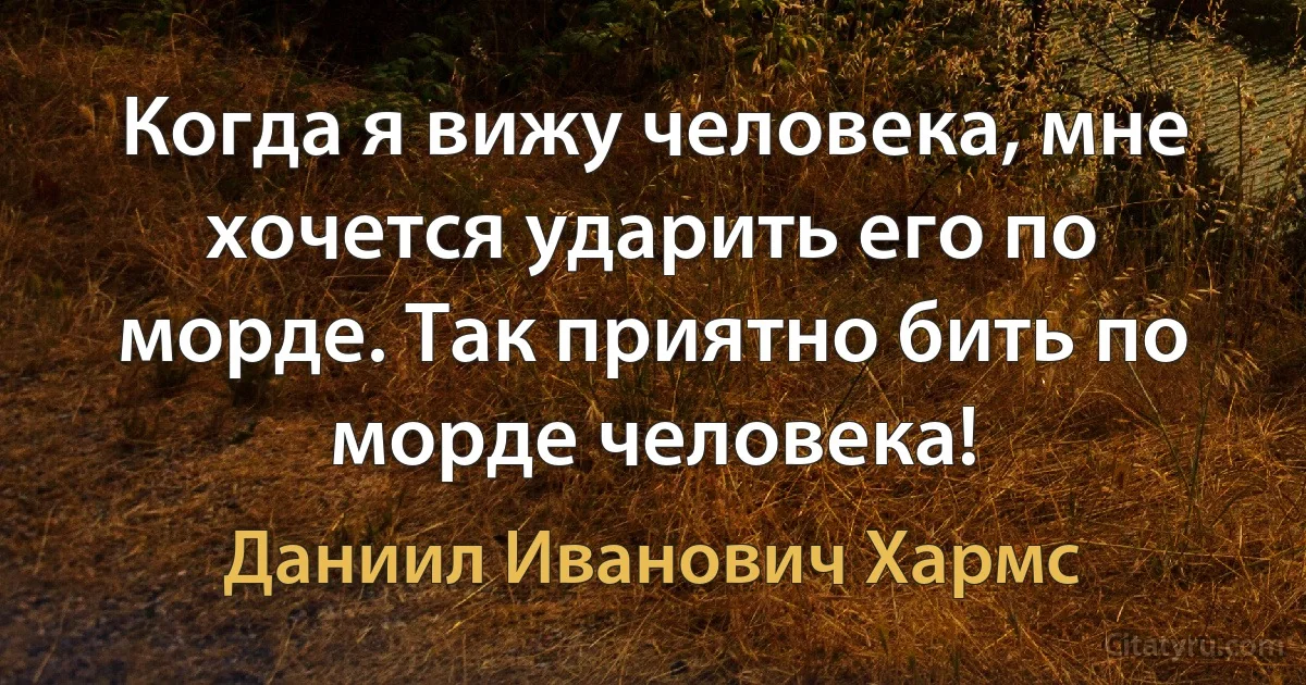 Когда я вижу человека, мне хочется ударить его по морде. Так приятно бить по морде человека! (Даниил Иванович Хармс)