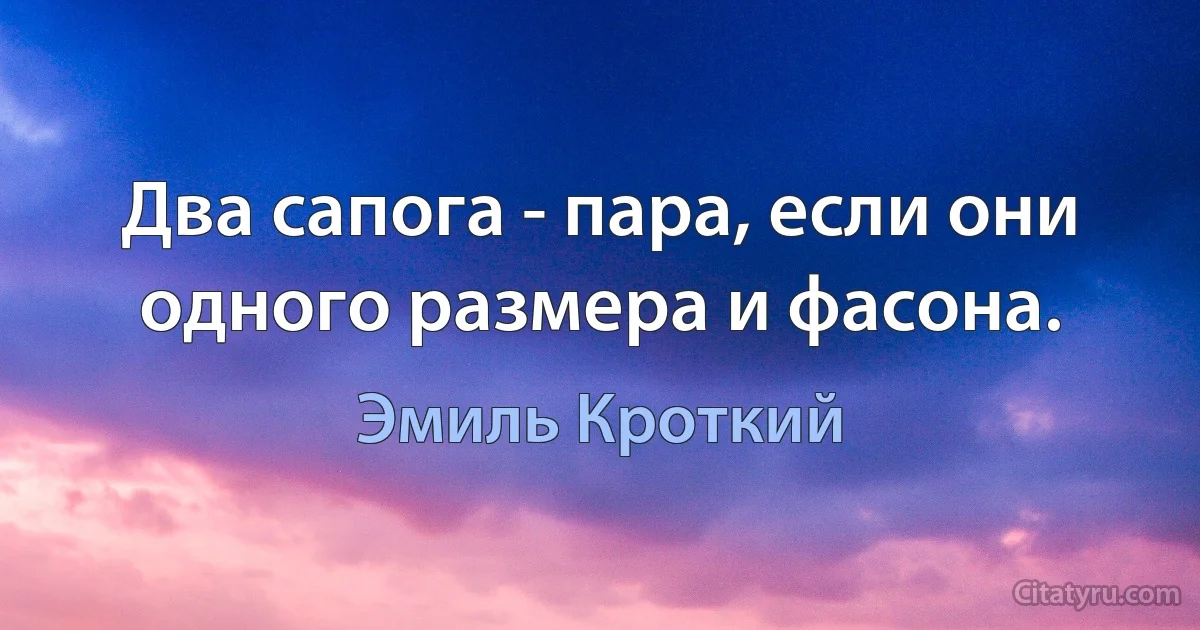 Два сапога - пара, если они одного размера и фасона. (Эмиль Кроткий)