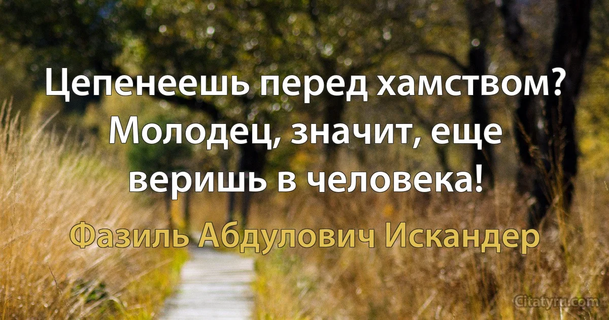 Цепенеешь перед хамством? Молодец, значит, еще веришь в человека! (Фазиль Абдулович Искандер)