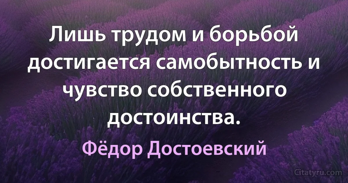 Лишь трудом и борьбой достигается самобытность и чувство собственного достоинства. (Фёдор Достоевский)