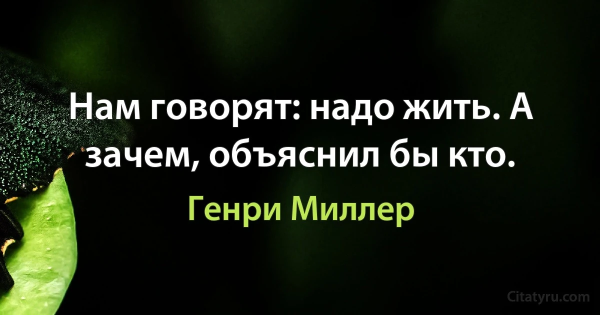 Нам говорят: надо жить. А зачем, объяснил бы кто. (Генри Миллер)